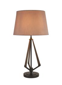 IL32960BL/TA  Hilton Table Lamp, 1 Light E27, Satin Black/Dark Grey Wood/Taupe/Halo Gold 22x26cm Shade